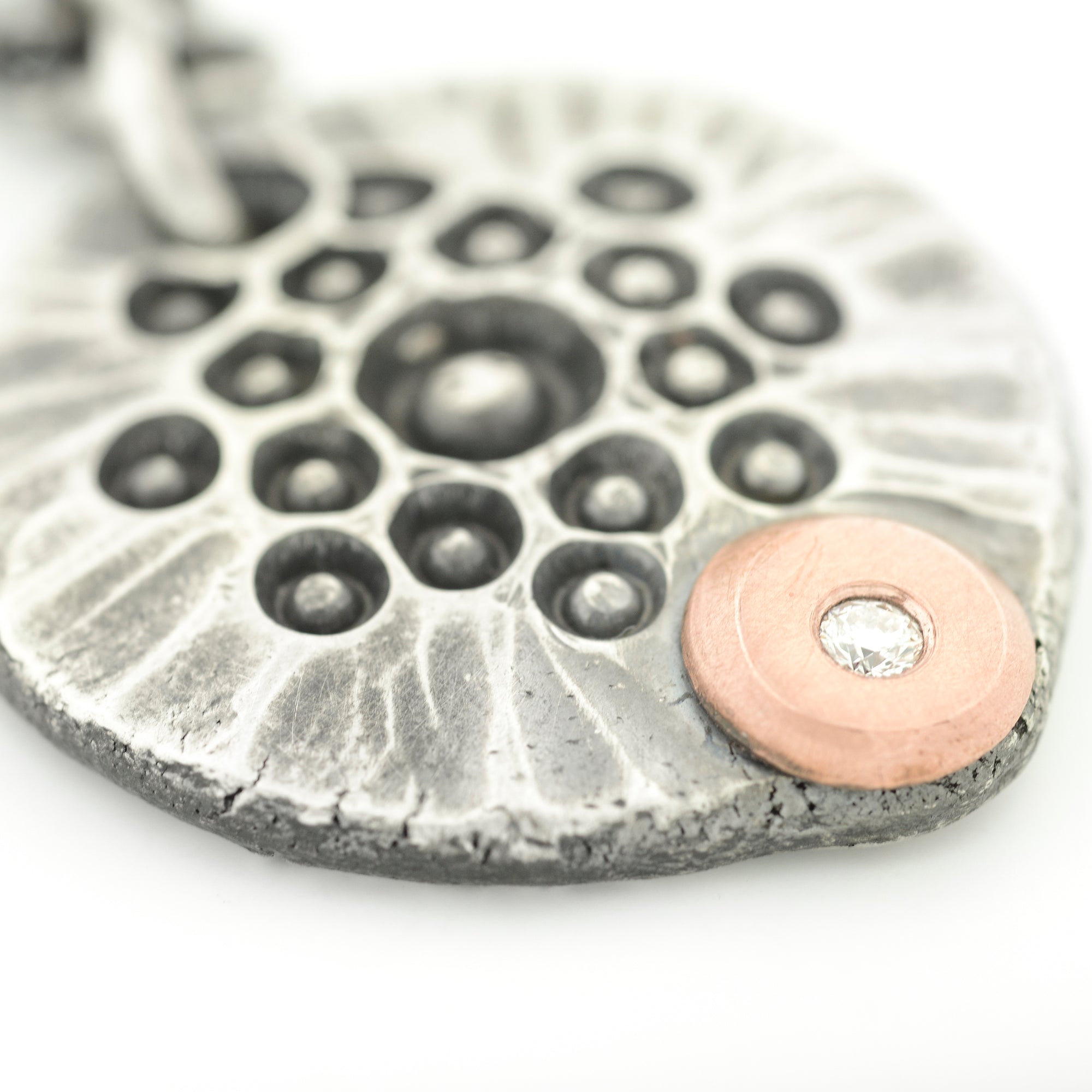 Forged Sterling and Copper Pendant with Ideal Cut Diamond
