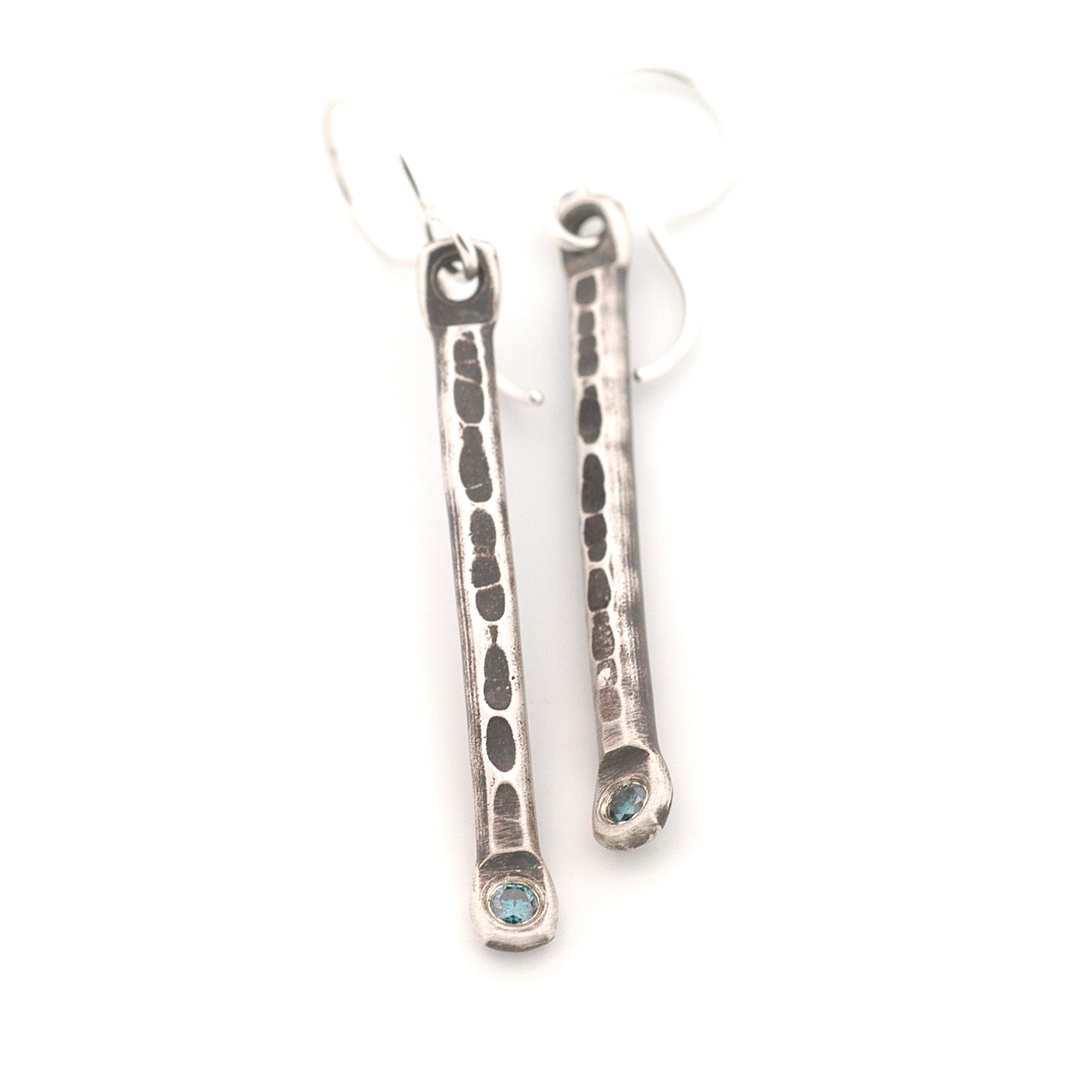 Textured Stick Earrings with Blue Diamonds
