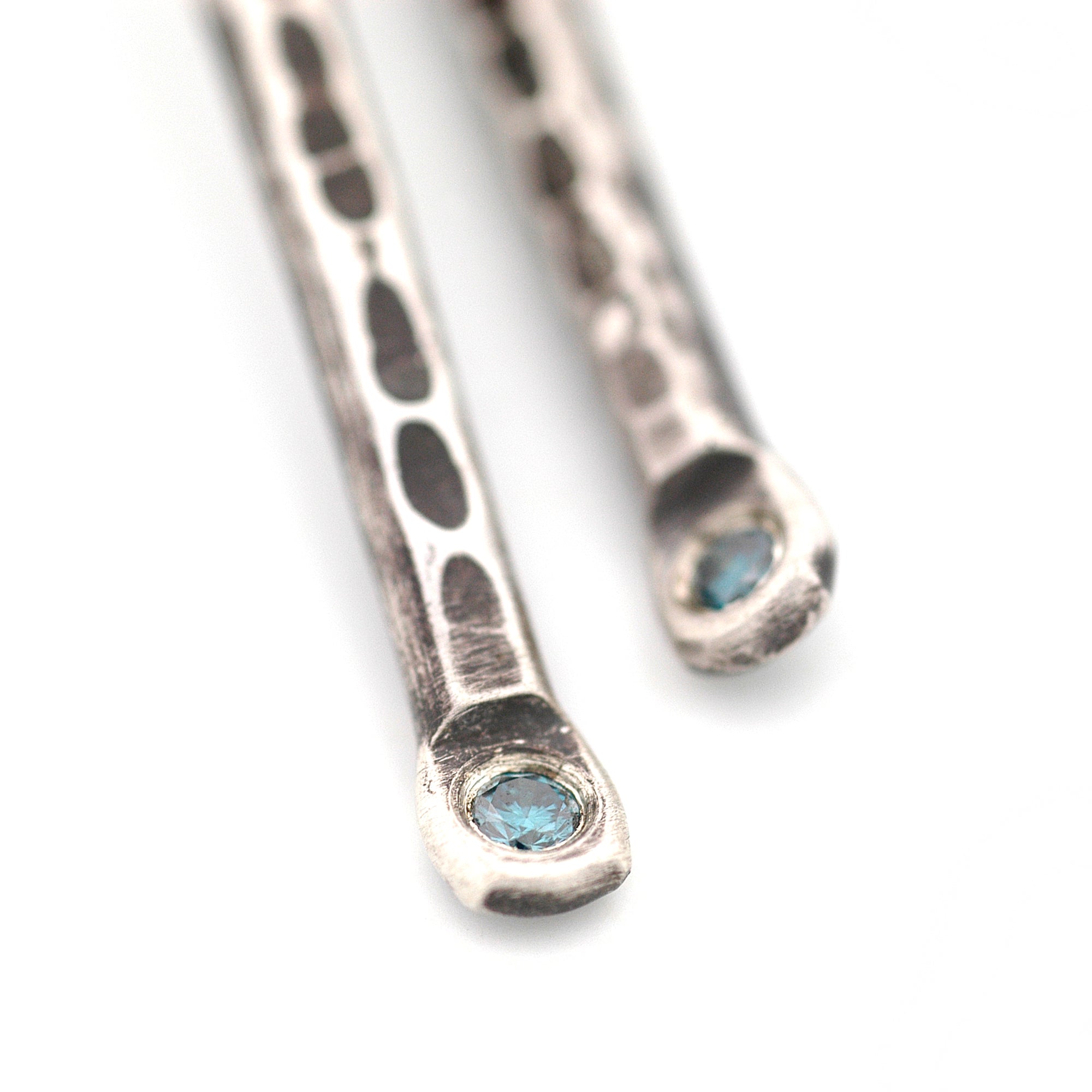 Textured Stick Earrings with Blue Diamonds