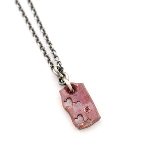 Vertical Copper Pendant with Hearts & Ruby Pendant