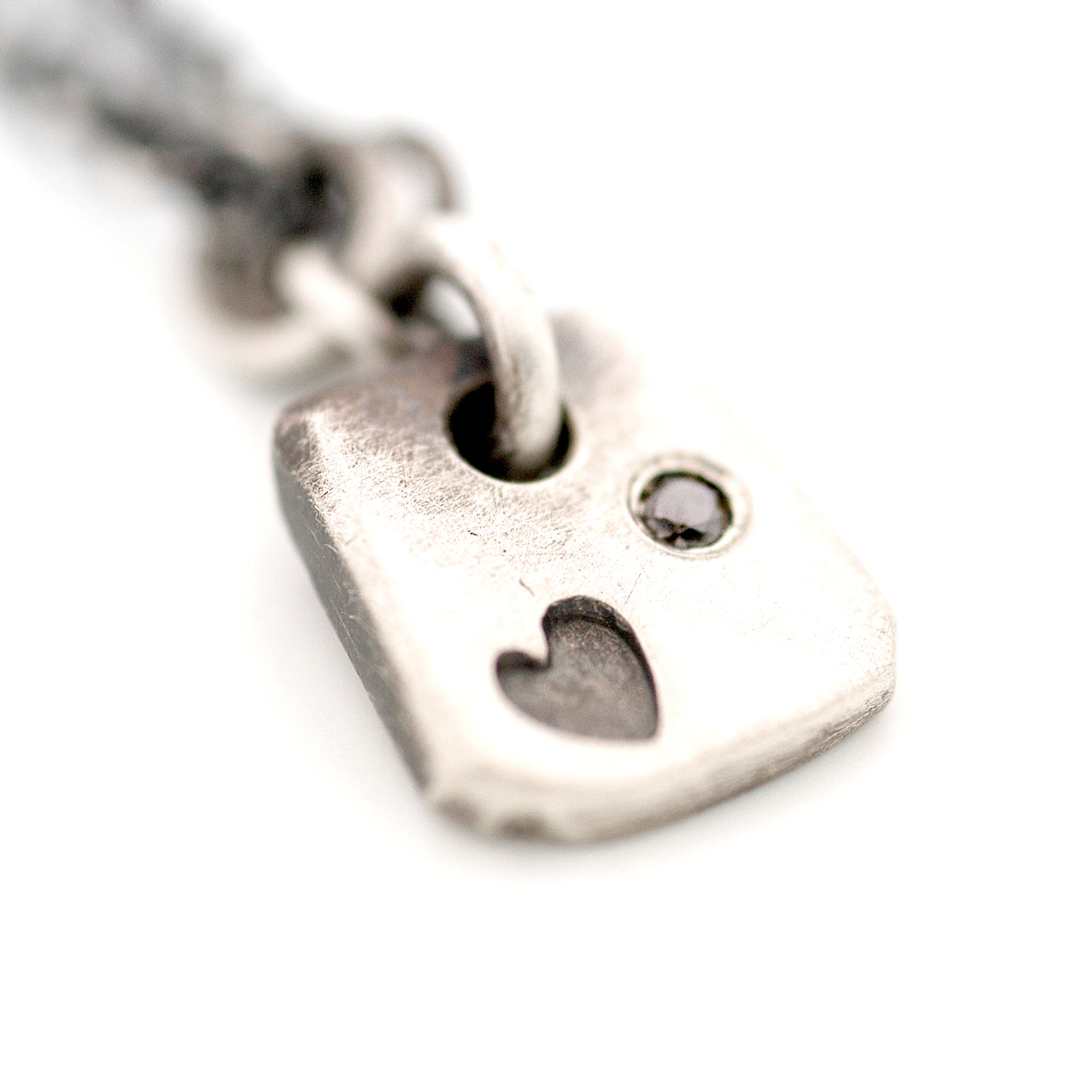 Tiny Silver Heart with Black Diamond Pendant
