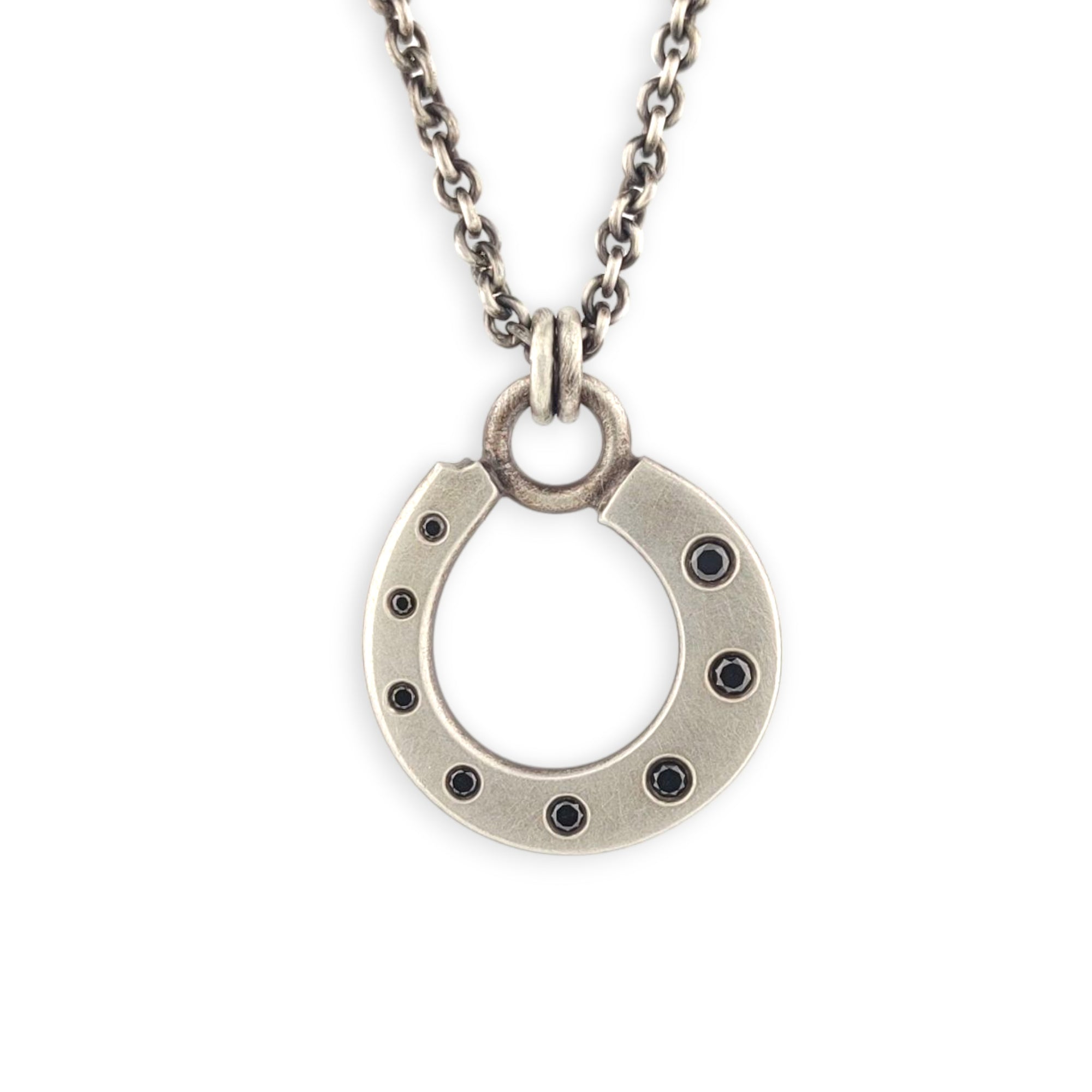 Forged Sterling Silver Pendant with Black Diamonds