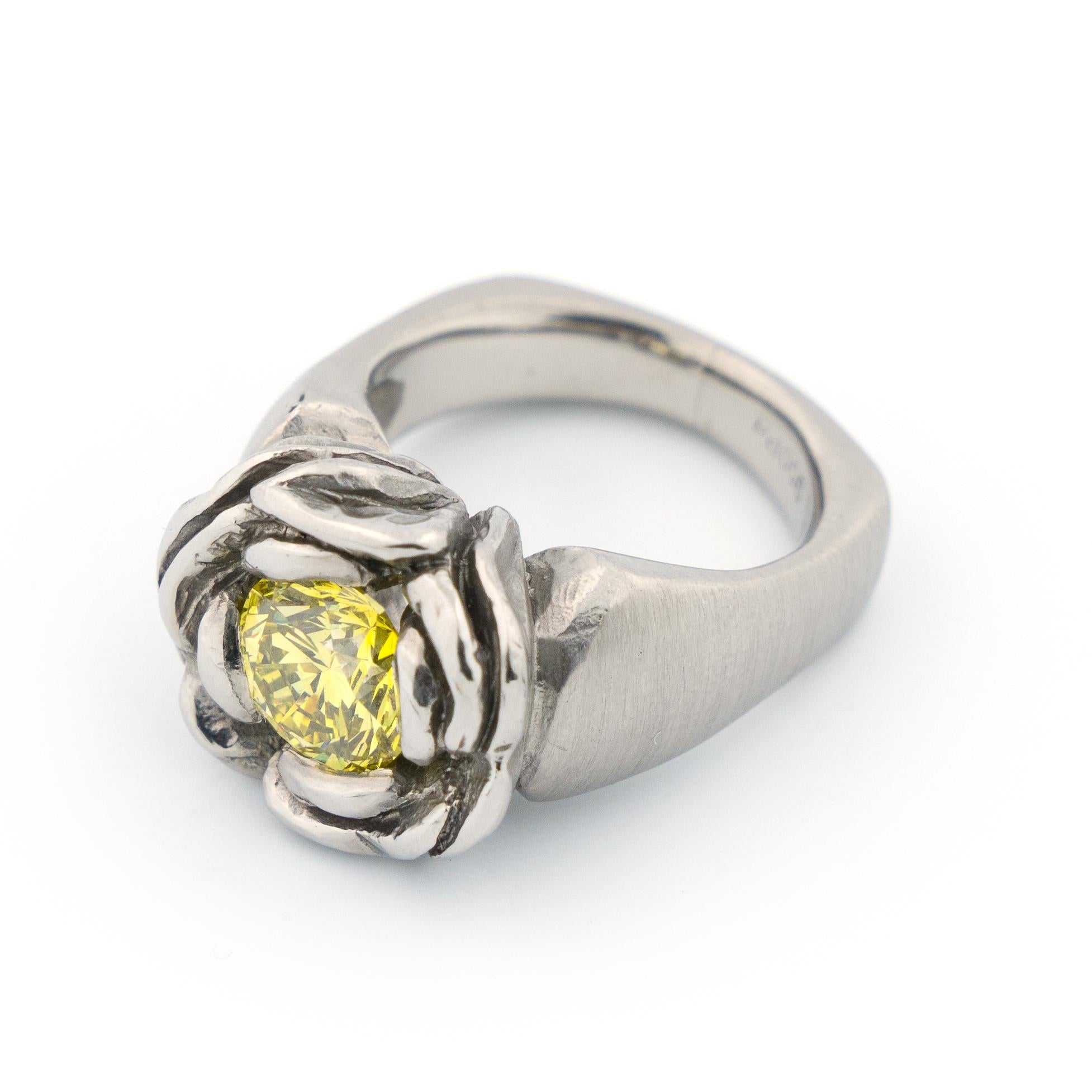 Palladium Yellow Diamond Rose Ring