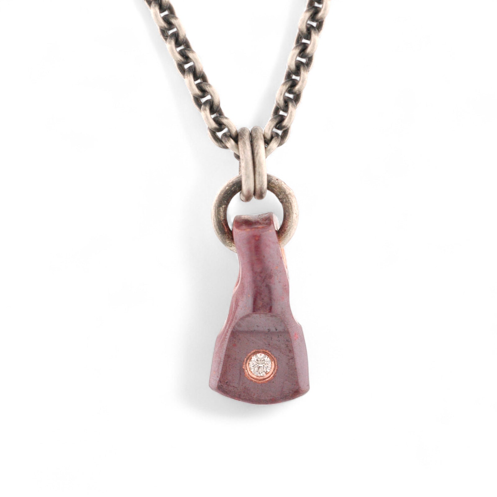 Hand Forged Cherry Copper Pendant with an Ideal Cut Diamond