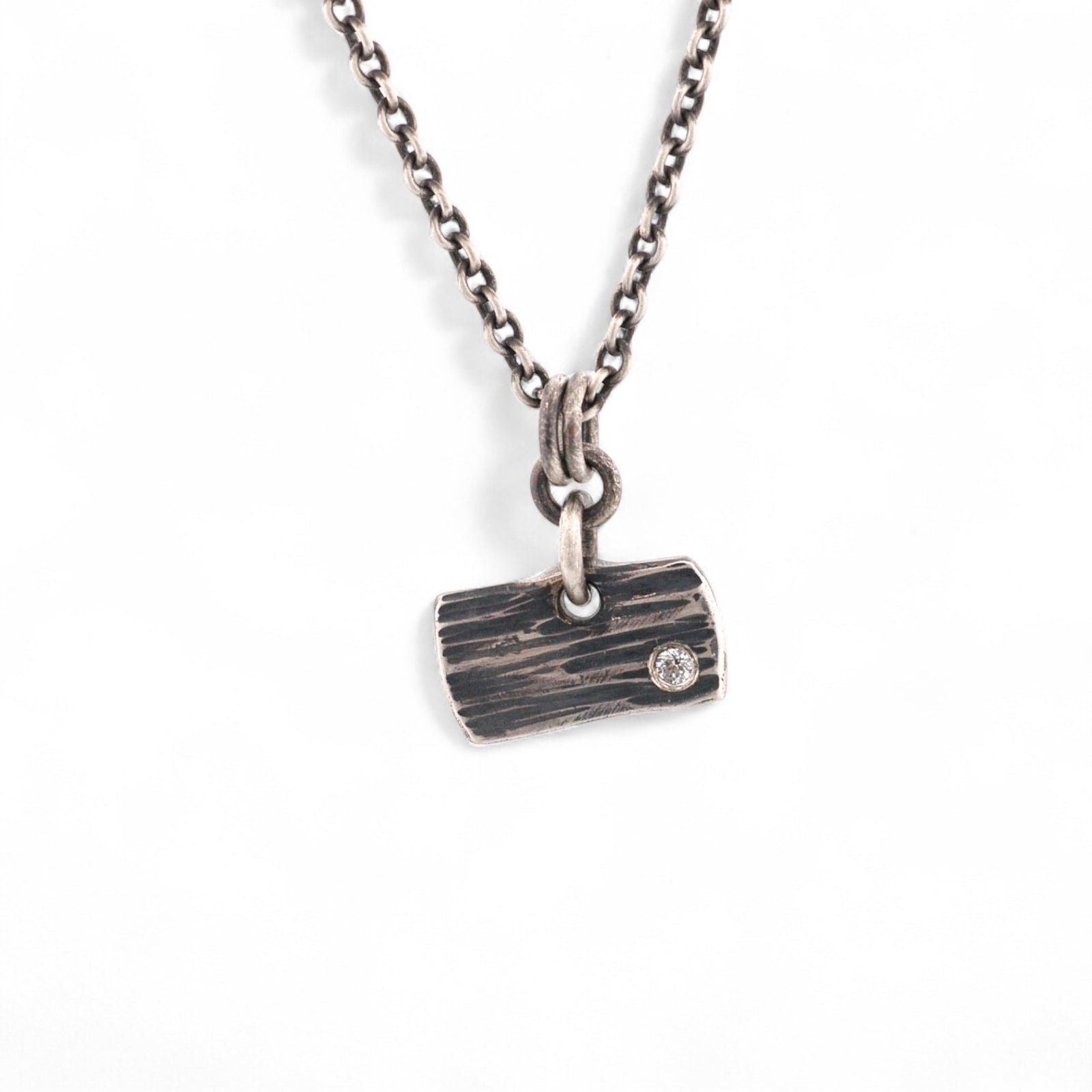 Sterling Silver Rectangular Pendant with a Diamond