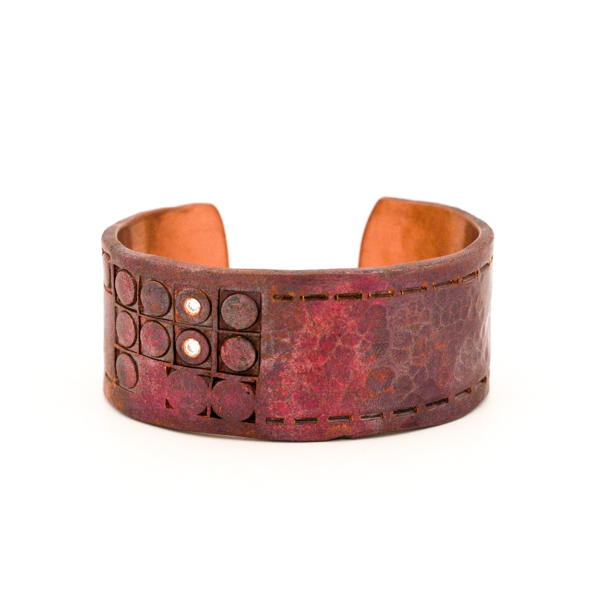 Wide Copper Cuff with Diamonds