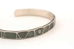 Forged Sterling Silver Cuff with a Blue Diamond