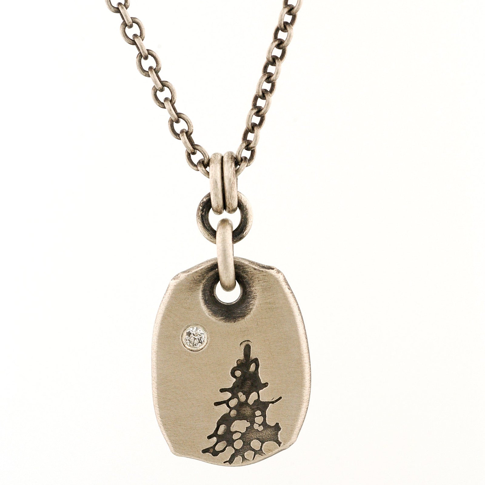 Sterling Silver Pendant with a Pine Tree and a Diamond