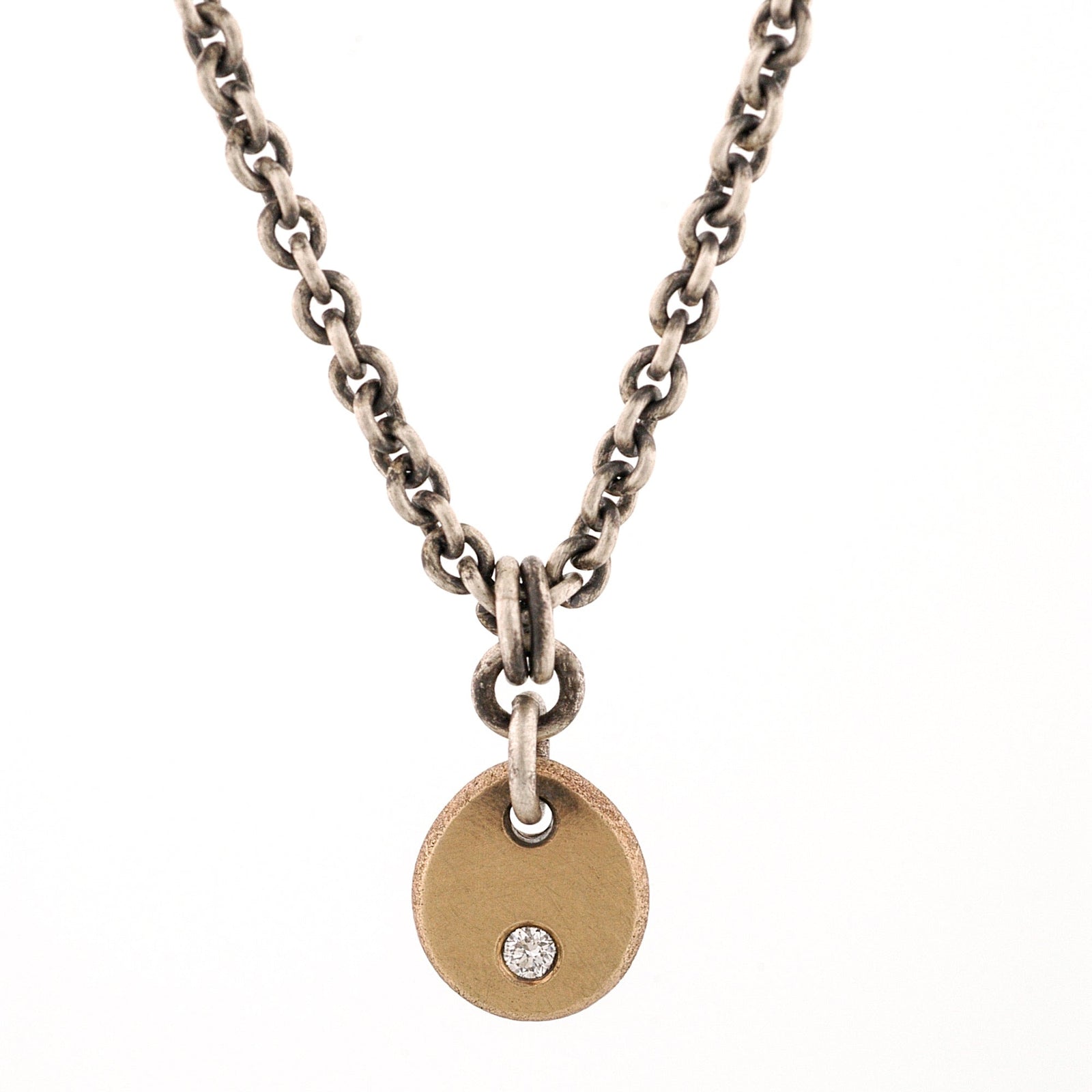 Forged 14K Gold Drop Pendant with an Ideal Cut Diamond