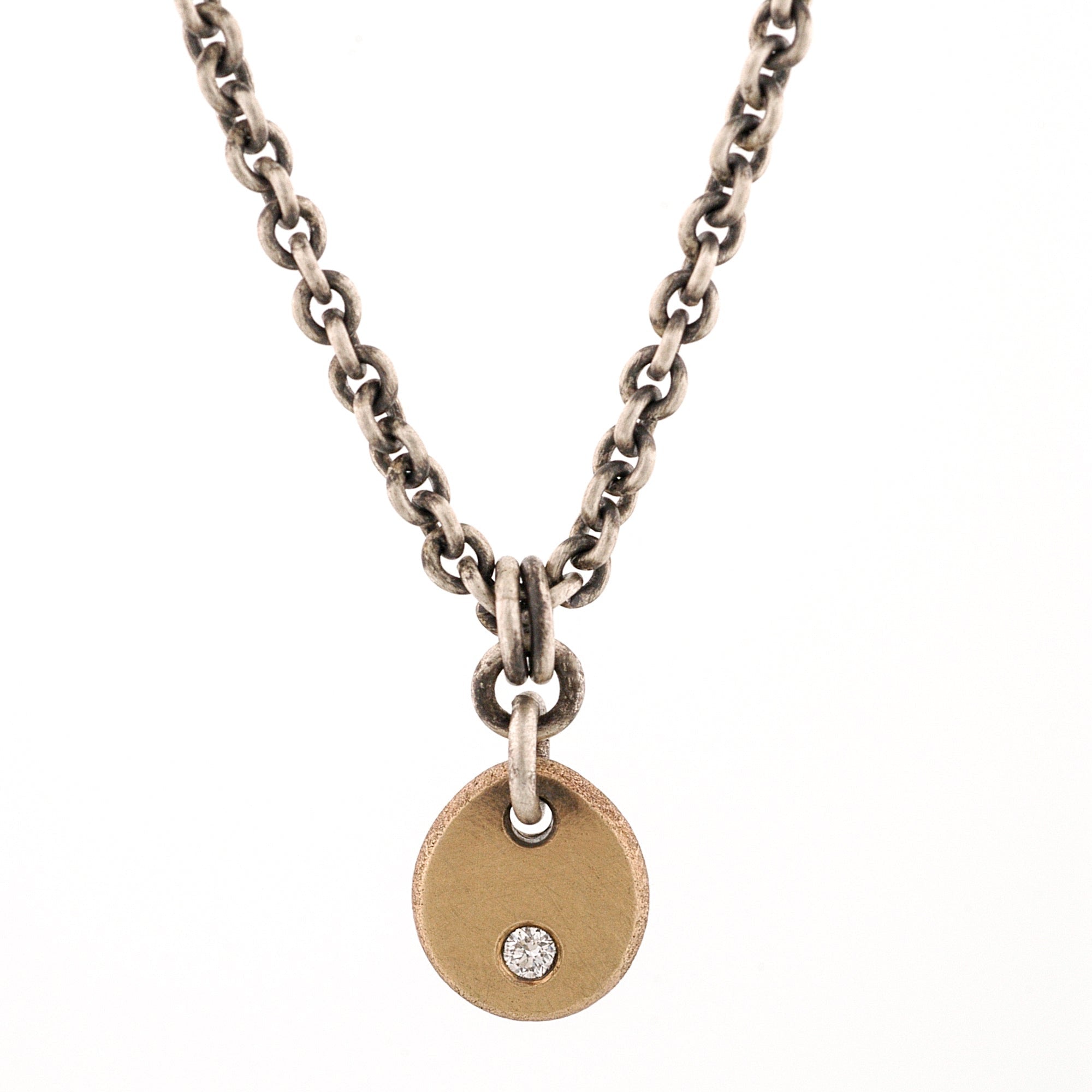 Forged 14K Gold Drop Pendant with an Ideal Cut Diamond