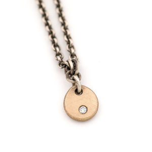 Forged 14K Gold Drop Pendant with an Ideal Cut Diamond