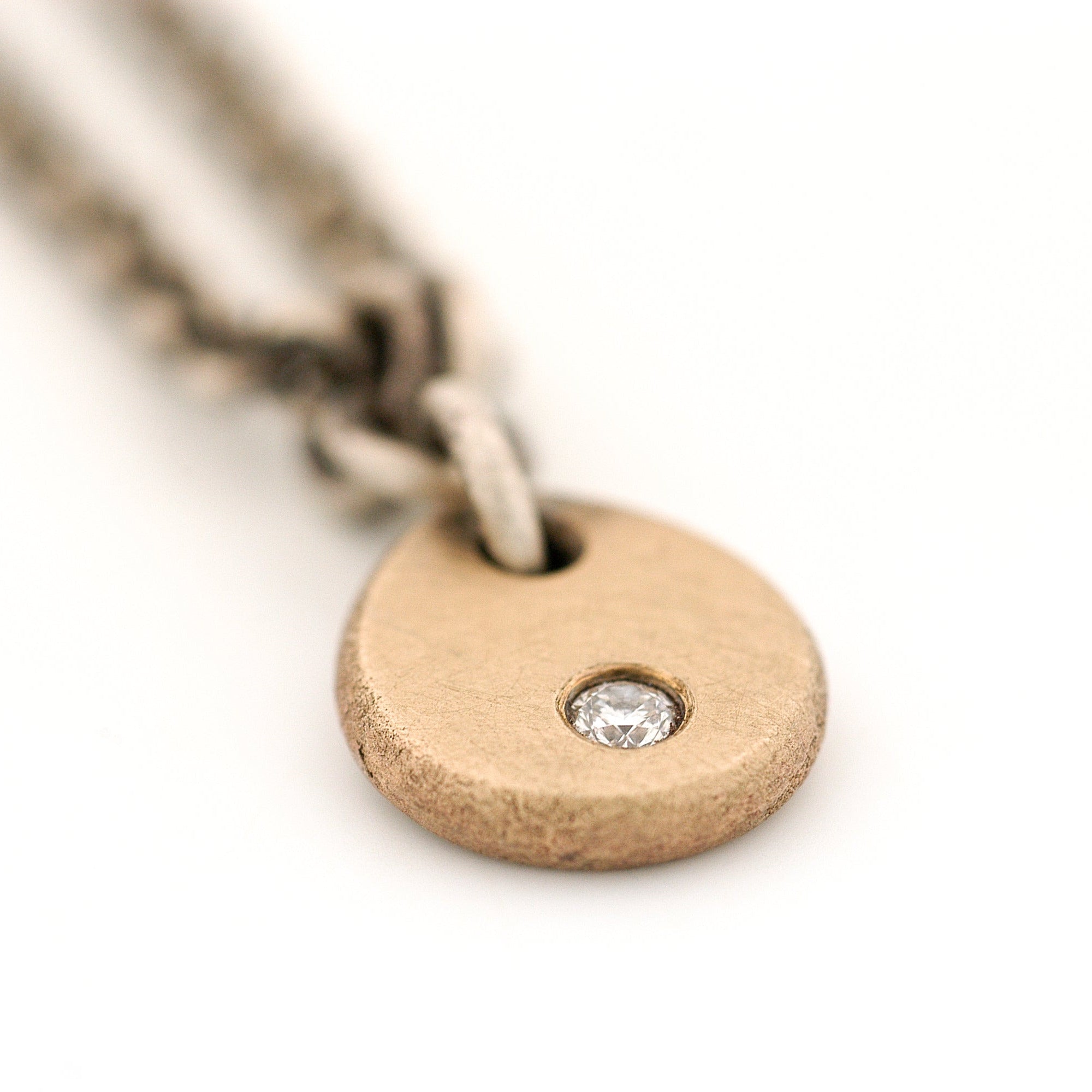 Forged 14K Gold Drop Pendant with an Ideal Cut Diamond