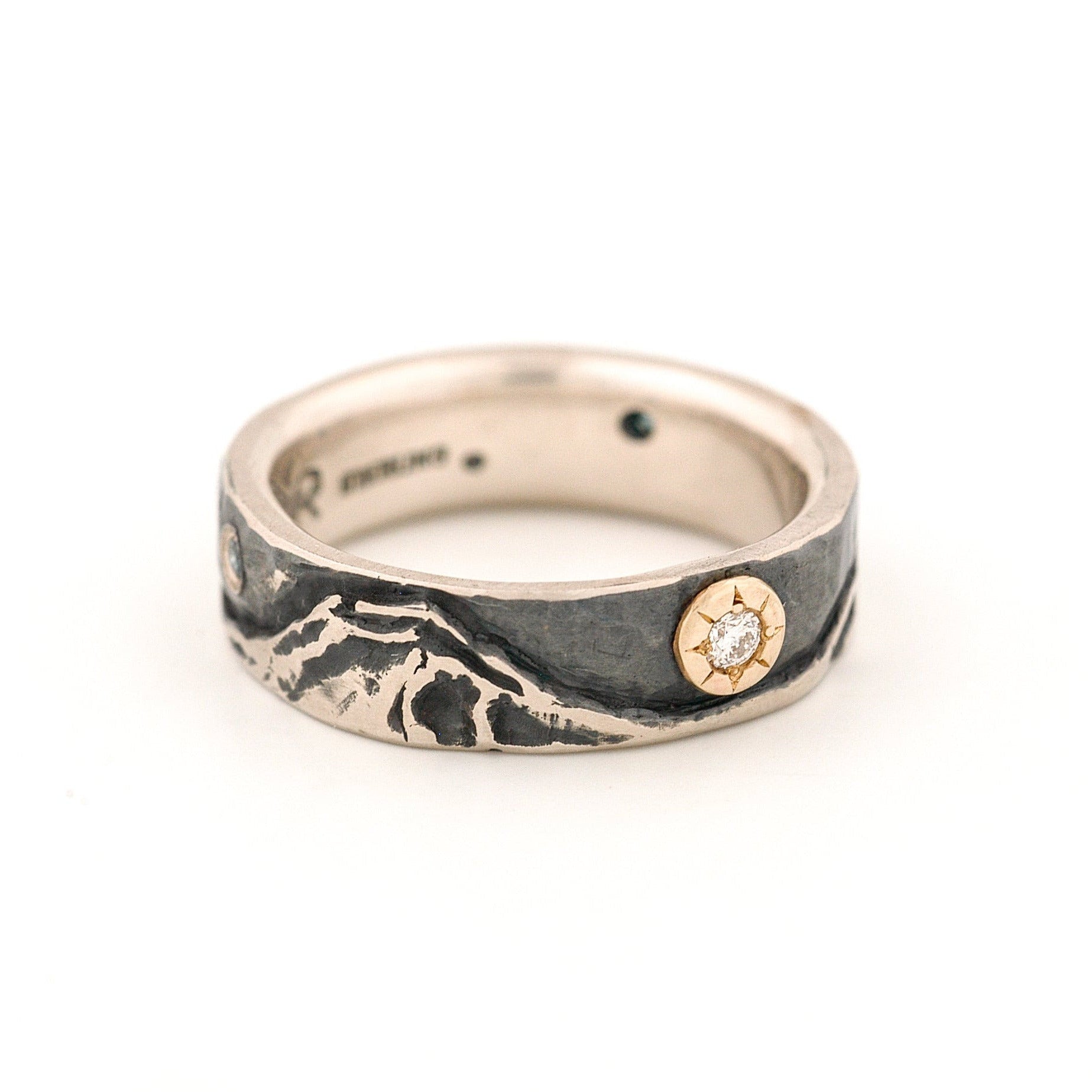 Cascades Mountain Range Silvadium Ring with Gold and Diamonds