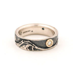 Cascades Mountain Range Silvadium Ring with Gold and Diamonds