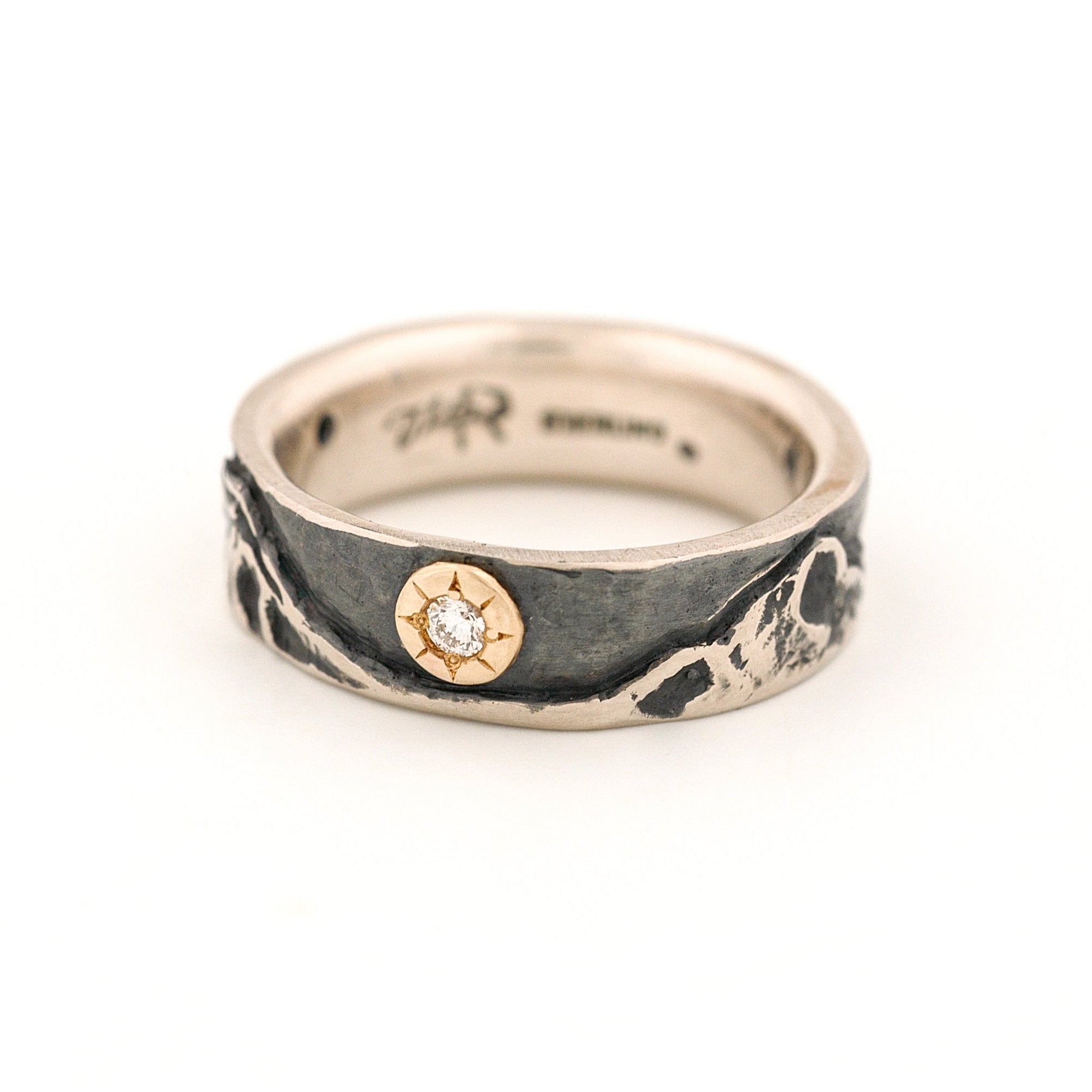 Cascades Mountain Range Silvadium Ring with Gold and Diamonds