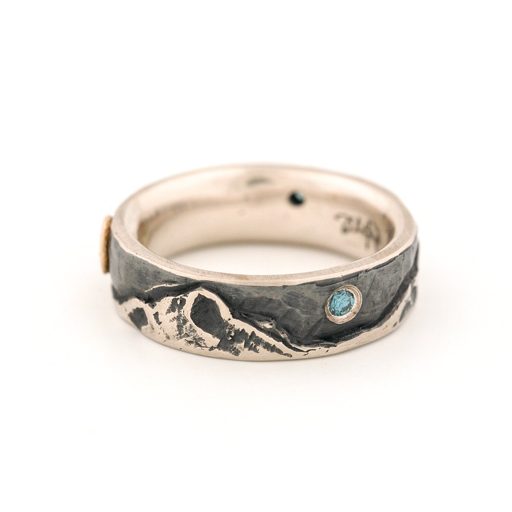 Cascades Mountain Range Silvadium Ring with Gold and Diamonds