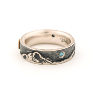 Cascades Mountain Range Silvadium Ring with Gold and Diamonds