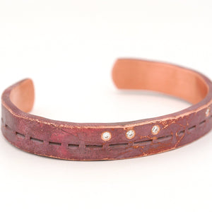 Copper Cuff with Stamped Pattern and Diamonds