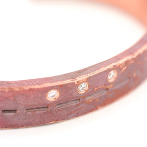 Copper Cuff with Stamped Pattern and Diamonds