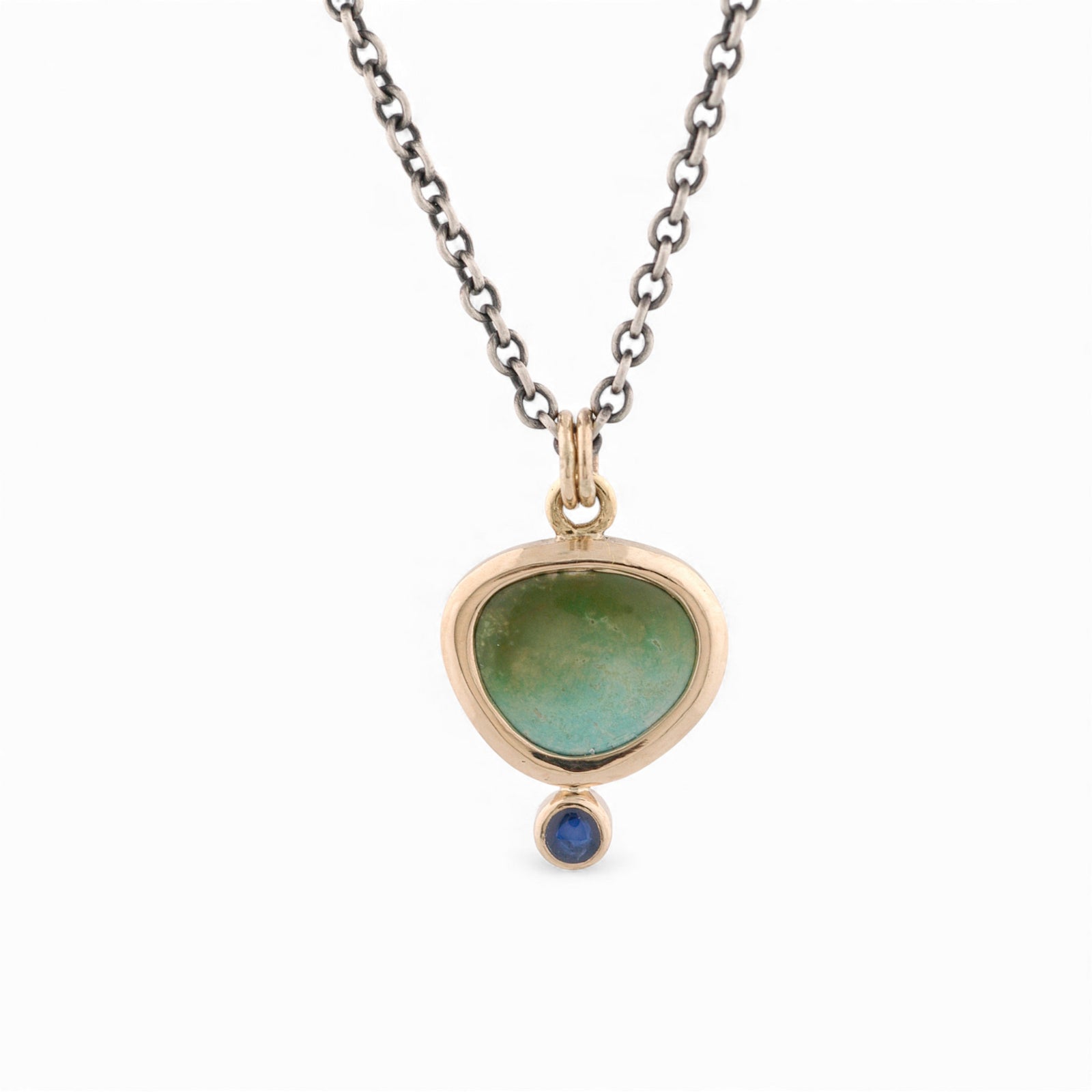 Gold Pendant with a Turquoise and a Blue Sapphire