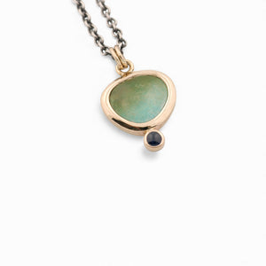 Gold Pendant with a Turquoise and a Blue Sapphire