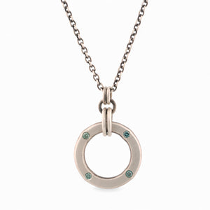 Sterling Silver Circle Pendant with Blue Diamonds
