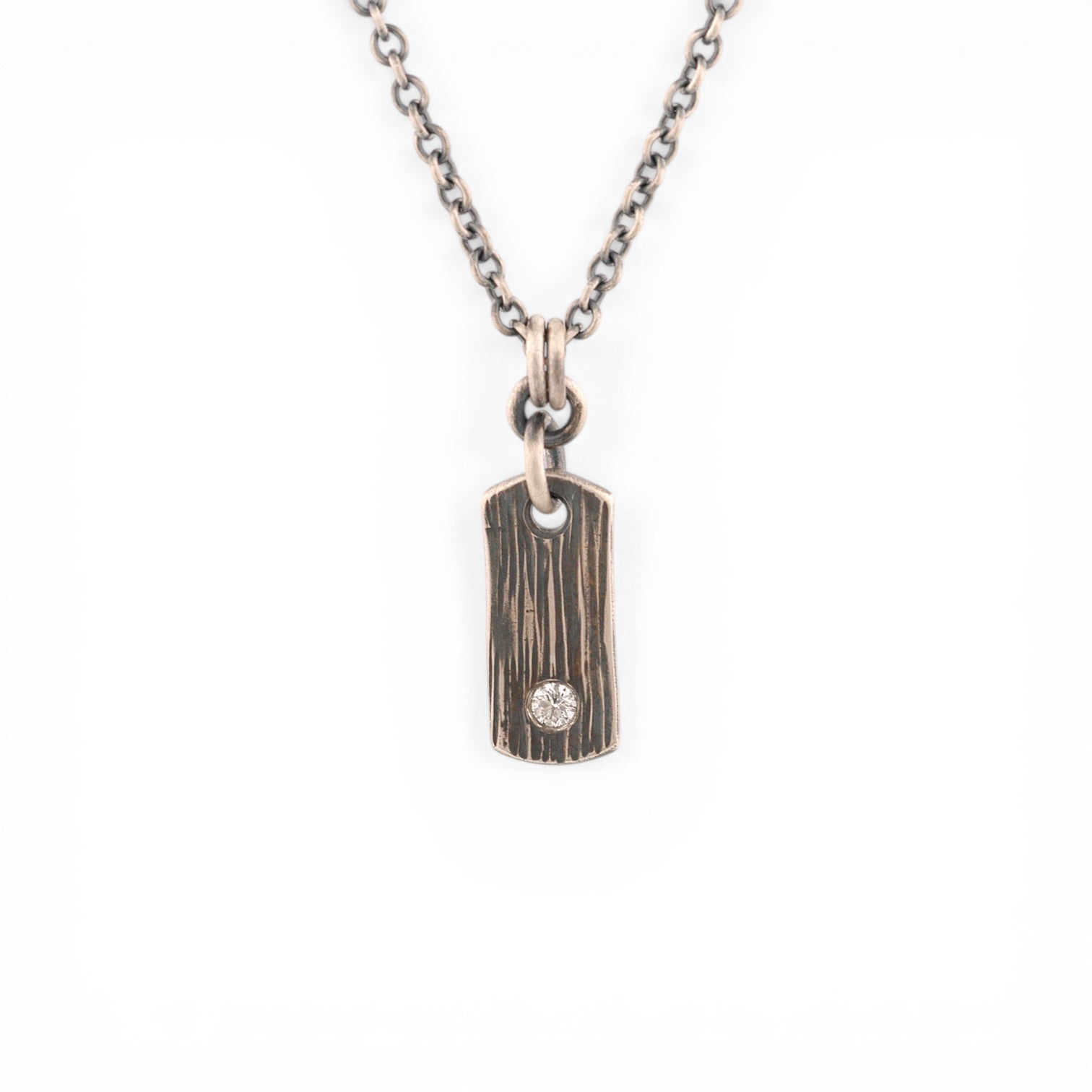 Sterling Silver Rectangular Vertical Pendant with a Diamond