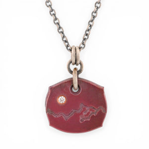 Forged Copper Pendant with Mountain Range and Ideal Diamond