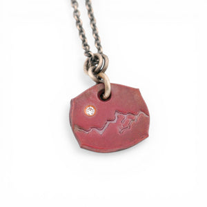 Forged Copper Pendant with Mountain Range and Ideal Diamond
