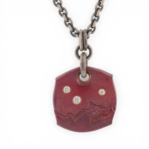 Forged Copper Pendant with Mountain Range and Three Diamonds