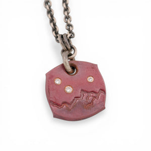 Forged Copper Pendant with Mountain Range and Three Diamonds