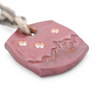 Forged Copper Pendant with Mountain Range and Three Diamonds