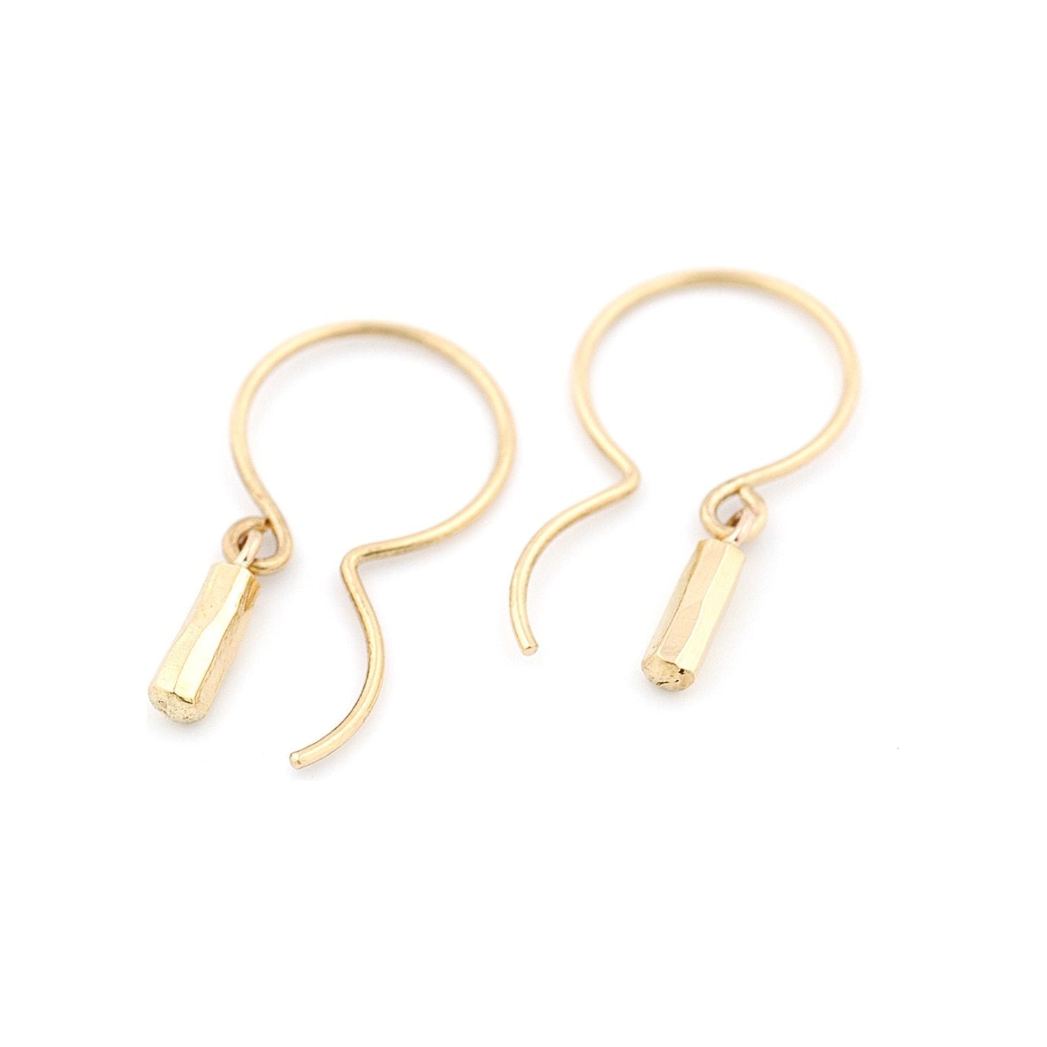 Forged Yellow Gold Tiny Stick Earrings