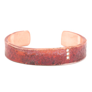 Granite Texture Forged Copper Cuff with Row of Diamonds