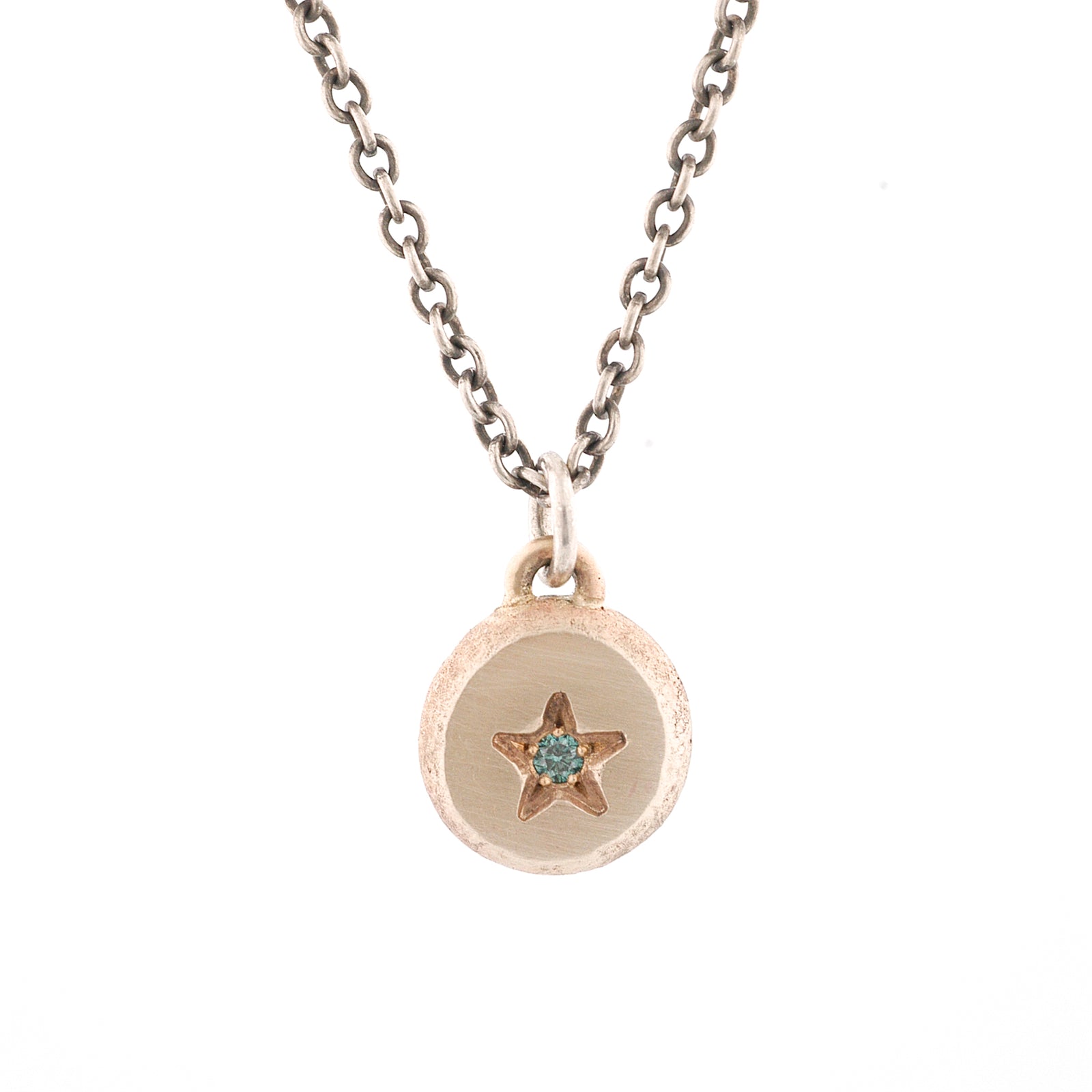 Gold Drop with Bead Set Blue Diamond in Star Stamp