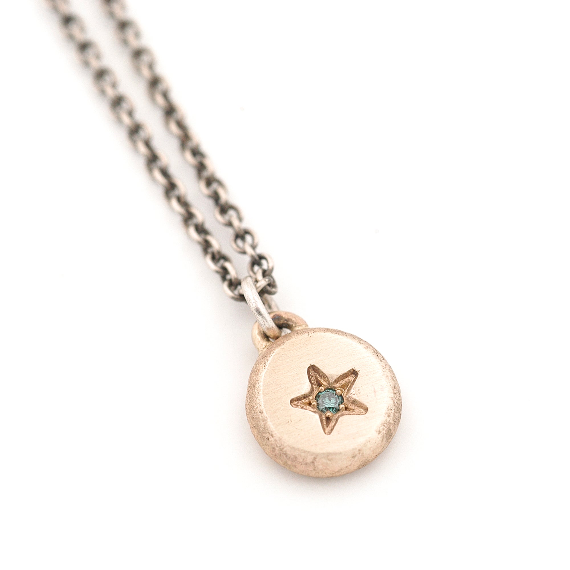 Gold Drop with Bead Set Blue Diamond in Star Stamp