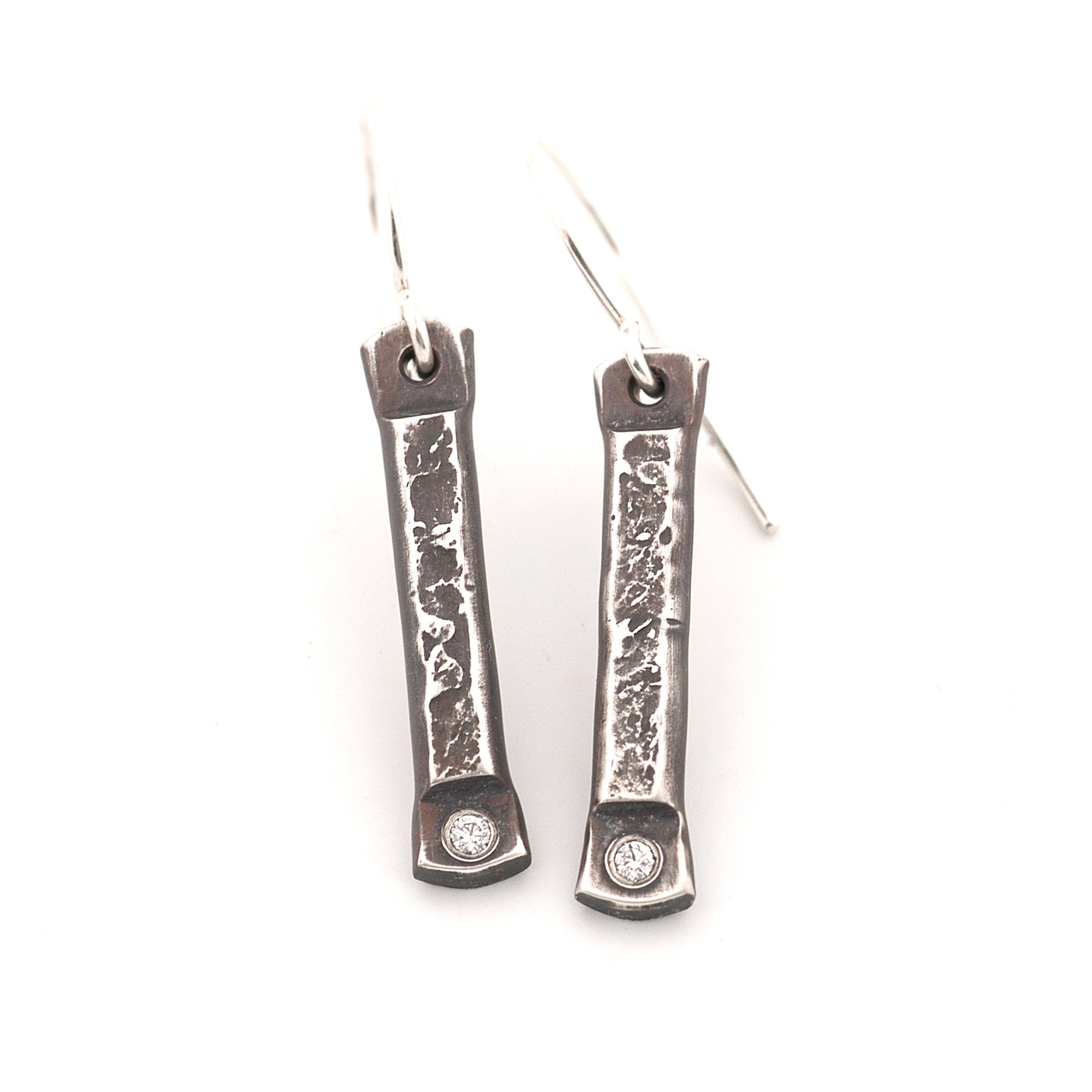Textured Stick Earrings with Ideal Cut Diamonds