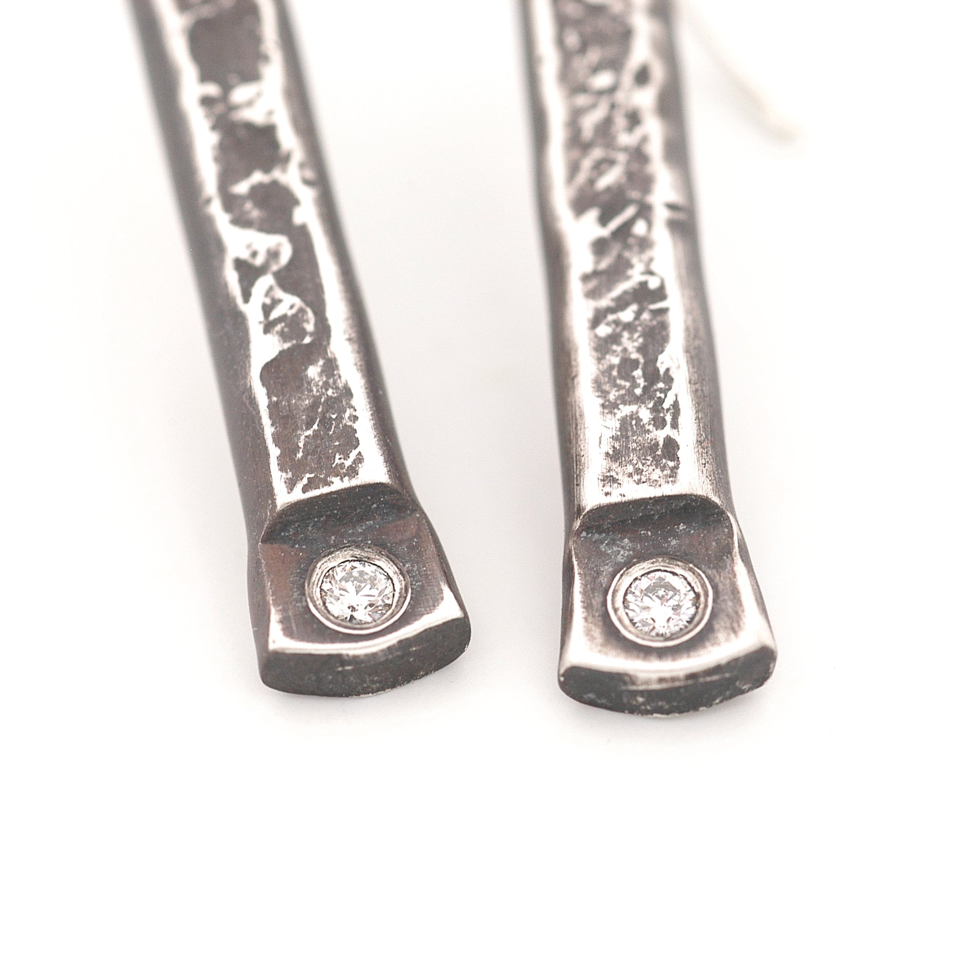 Textured Stick Earrings with Ideal Cut Diamonds