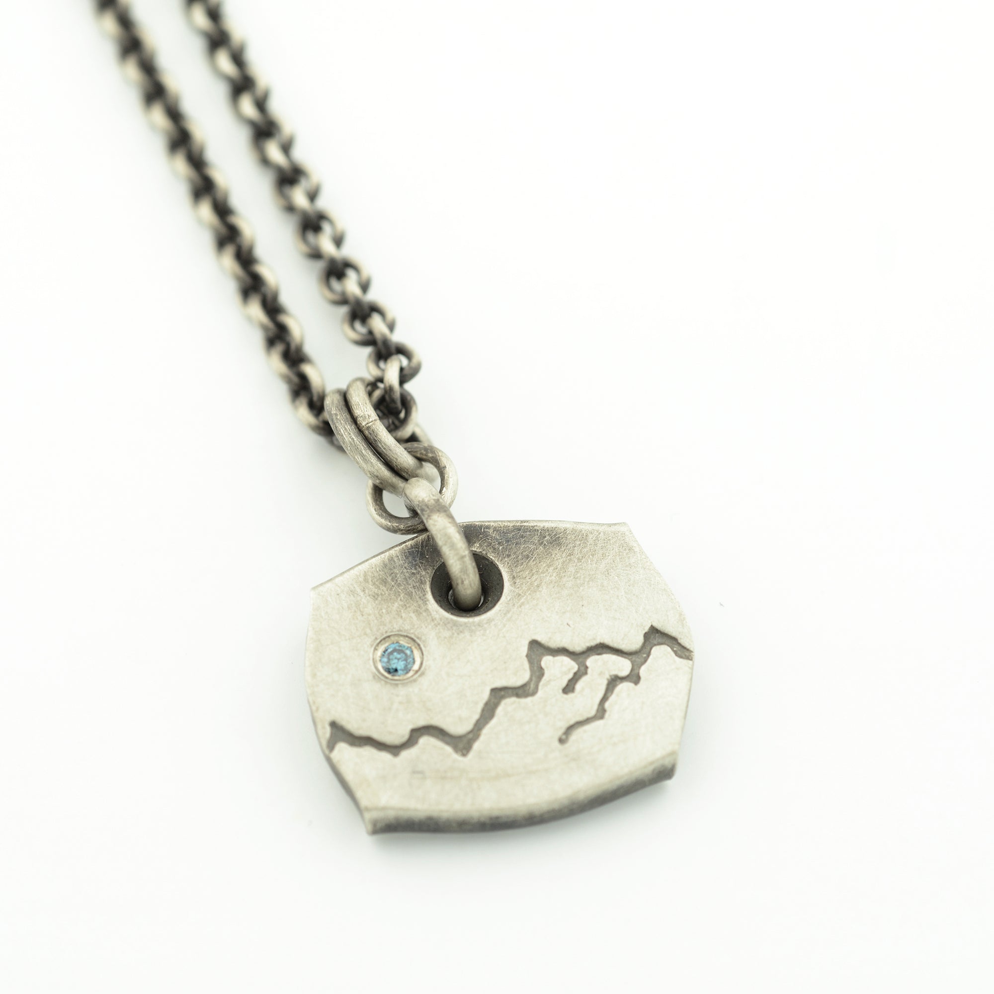 Sterling Silver with Mountain Range and Blue Diamond