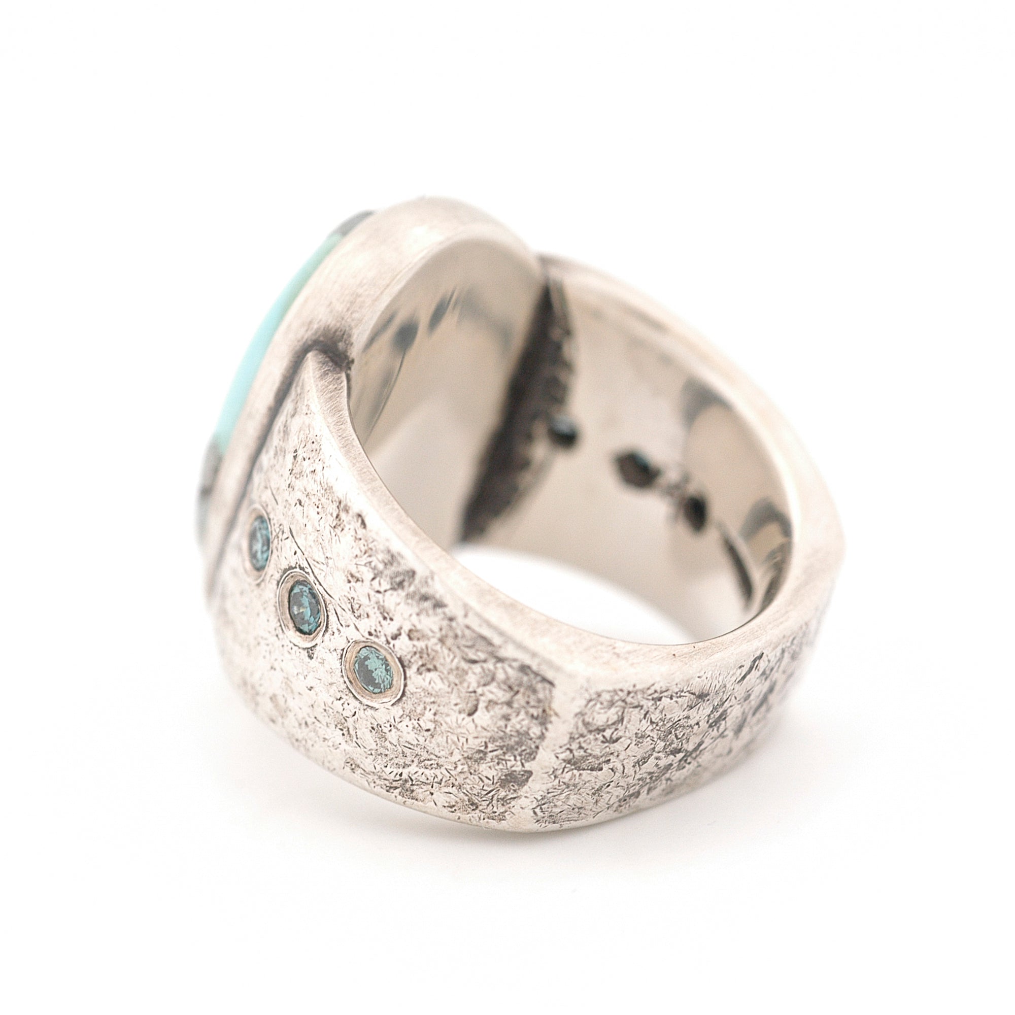 Sterling Silver, Turquoise and Blue Diamond Ring