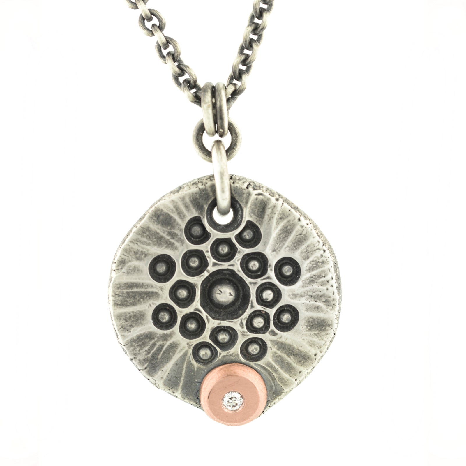 Forged Sterling and Copper Pendant with Ideal Cut Diamond