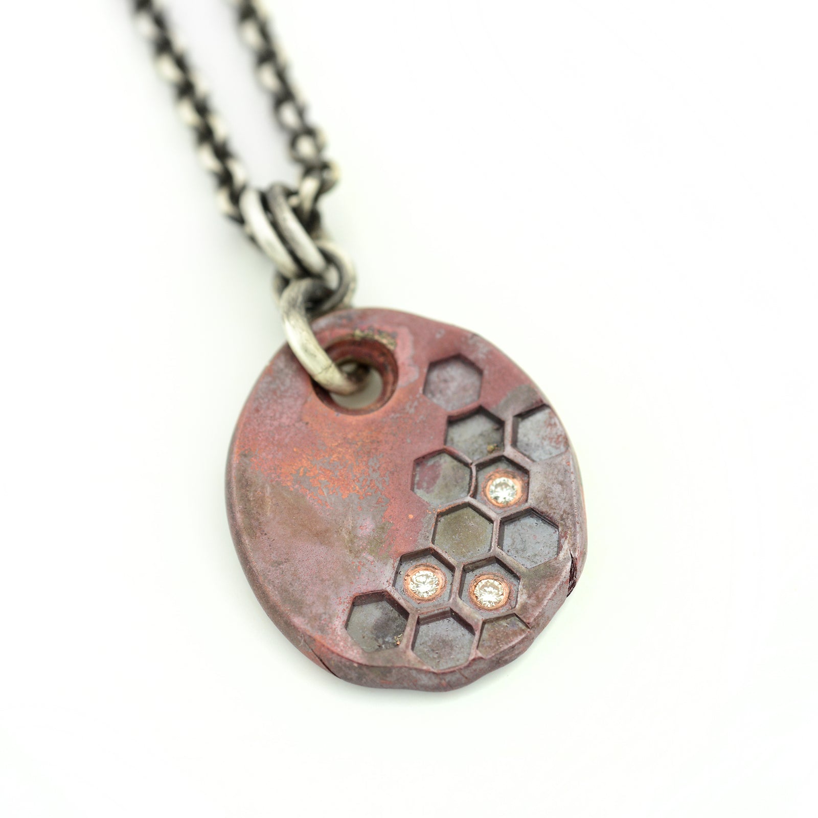 Copper Honeycomb Pendant with Ideal Cut Diamonds