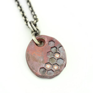 Copper Honeycomb Pendant with Ideal Cut Diamonds