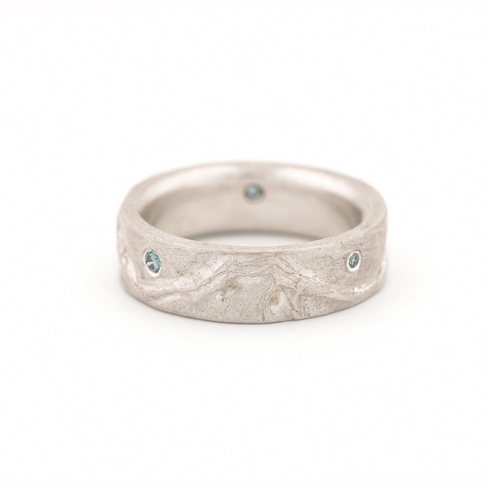 Three Sisters Mountain Ring in Sterling Silver with Blue Diamonds