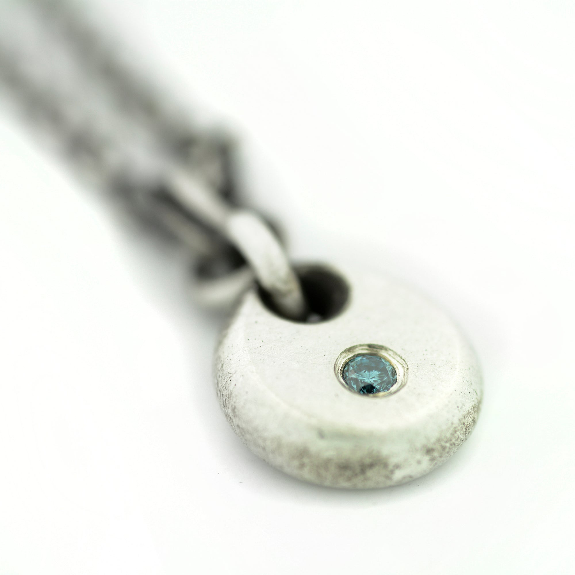 Tiny Silver Drop with Blue Diamond