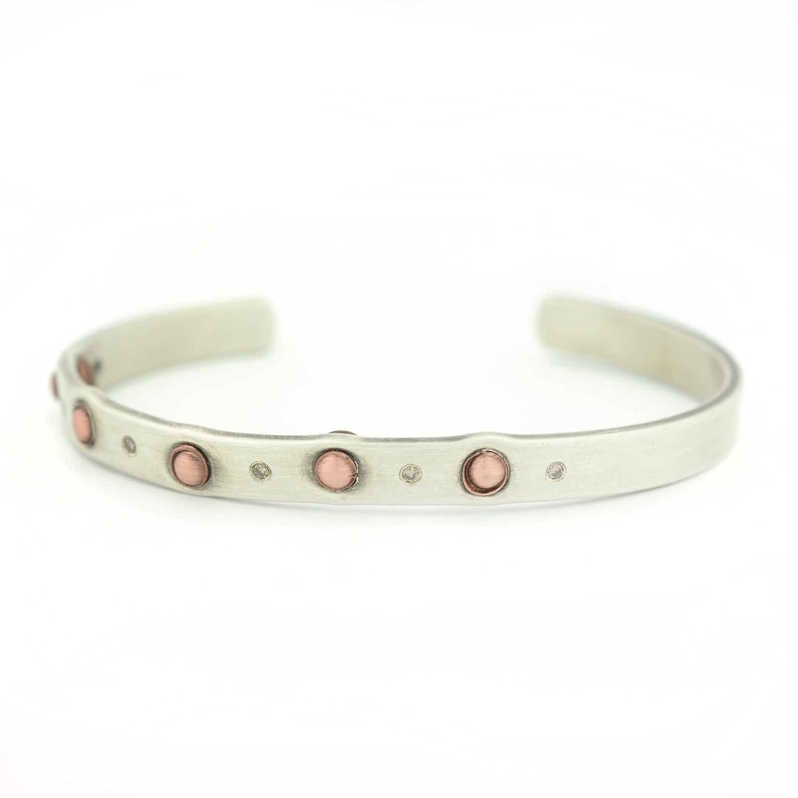 Sterling Silver Cuff with Copper Rivets Champagne Diamonds