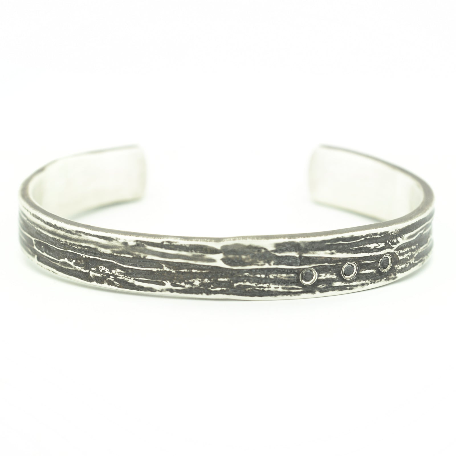 Silver Ripple Cuff with Black Diamonds