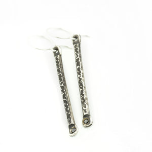 Textured Stick Earrings with Black Diamonds