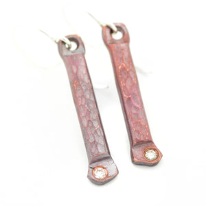 Textured Copper Stick Earrings with Ideal Cut Diamonds