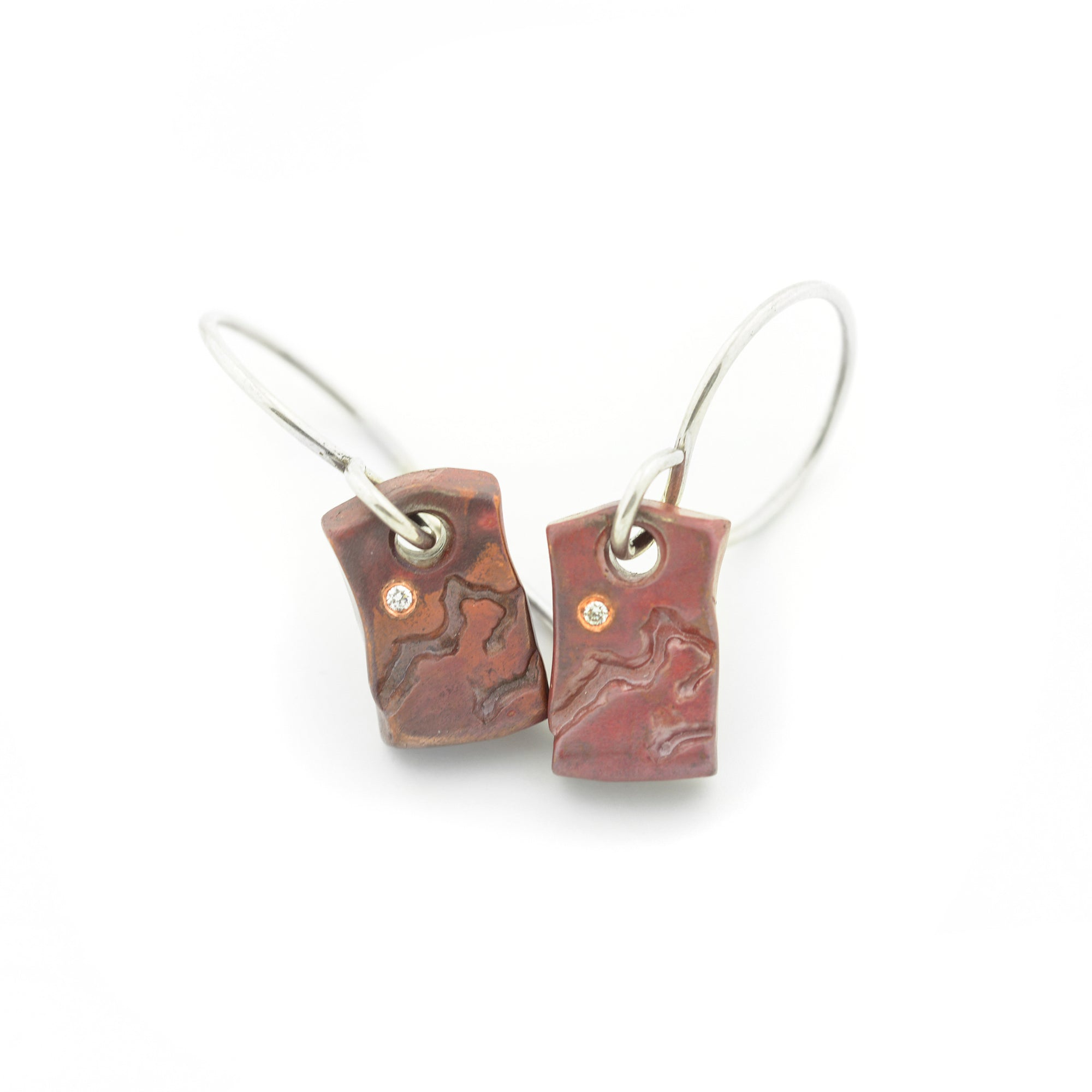 Vertical Copper Mountain Range Earrings with Ideal Cut Diamonds